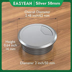 10 Pcs Desk Grommet 2" / 50 mm, Desk Cord Hole Cover, Cable Grommet ABS Plastic, Desk Hole Grommet for Home & Office Pc, Detachable Adjustable Cable Cord Organizer-Silvery