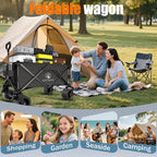 Wagons carts Foldable with Silent All-Terrain Wheels, Collapsible Heavy Duty Beach Wagon with Cup Holders and Brakes, Large Foldable Wagon for Camping,Garden,Shopping,Sports Black