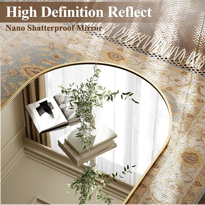 Arched Full Length Mirror 78"x35" - Floor Standing Body Mirror with Aluminum Frame,Leaning Hanging for Bedroom Cloakroom Living Room Gold