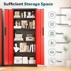 Greenvelly Metal Storage Cabinet, 63" H Locking Metal Storage Cabinet with Doors and 4 Shelves, Lockable Steel Cabinets for Kitchen, Bedroom, Living Room, Office (Red)