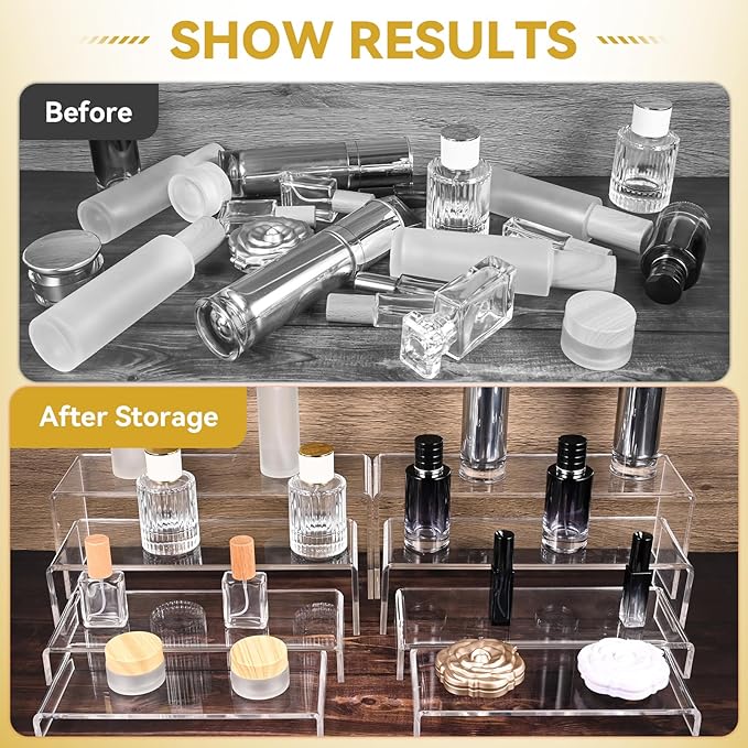 8 Pcs Large Acrylic Display Risers, 2 Sets Clear Stands, 0.19" Thick Rectangular Shelf for Showcase, Dessert, Toys, Perfume
