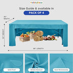 HolidayIdeas Open Back Fitted Tableclothss for 8 Foot Rectangle Table, Wrinkle Resistant Washable Table Covers 96x30 Inch for Craft Fairs, Banquets, Trade Show Display, Teal,4 Pcs