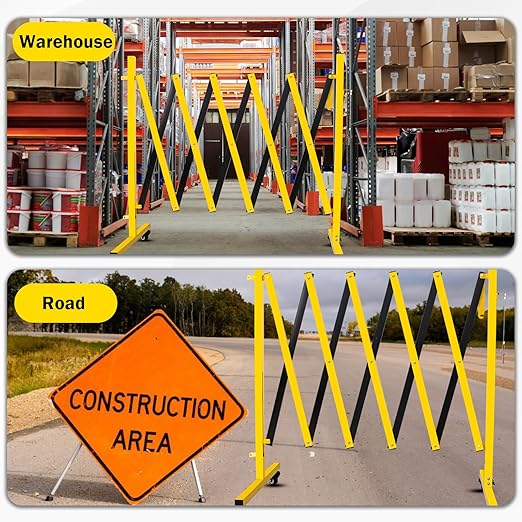 23FT Traffic Barricade with Casters, Metal Expandable Barricade, Folding Security Gate, Retractable Fence Outdoor Barricade Fence for Construction Area, Traffic Control(2pc)