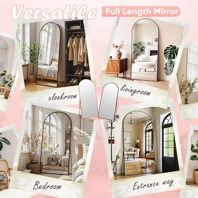 Full Length Mirror, 71" x 32" Arched Full Body Mirror Large Standing Floor Mirrors, Mirrors for Bedroom, Bathroom, Living Room Standing or Wall Leaning, Black