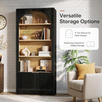 Tribesigns 71" Tall Office Storage Cabinet with Doors, Arched Bookshelf File Organizer with Storage and Shelves, Modern Farmhouse Standing Bookcase for Home Office, Printer Storage, Black