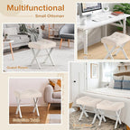 18-Inch Large Vanity Stool Chair, Vanity Bench with Metal X-Legs, Ottoman Accent Stool with Breathable and Soft Boucle Fabric Saddle Seat, Beige