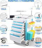 Medical Medical Rolling Crash Cart with CPR Board, IV Pole, O₂ Holder, 5 Drawers & Dividers, Mobile Emergency Cart for Hospital Clinic, 24.4" W x 18.5" D x 36.2" H (with 5 Drawers)