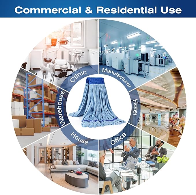 Matthew Cleaning Microfiber Tube Mop(Large,Blue,3Pack) Heavy Duty Mop Head Replacement,Excellent Absorbency,Premium launderability,Reusable,Loop end for Home,Commercial&Industrial Use