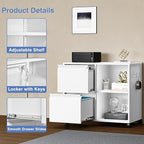 Metal File Cabinet,Lockable Lateral Filing Cabinet for Letter/A4 Size Files,Rolling Printer Stand with Adjustable Shelf & Lockable Wheelss for Home Office(White)