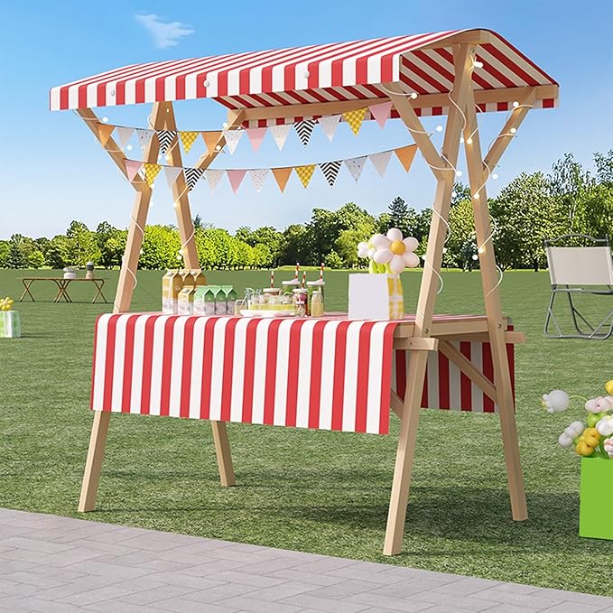 Outdoor Vendor Cart, Portable Cart with Canopy, Movable Stall Display Stand, Foldable Vending Stand Kiosk Display Trolley with Canopy, for Market, Street Food, Events(Red 2,120cm/47.2in)