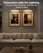 EZVALO Picture Light for Wall, Rechargeable 2400mAh Battery Lights Wireless Remote, 3 Color & Dimmable Magnetic 8'' LED Lights Display for Painting, Living Room, Gallery, Bedroom, Dashboard(Gold-3P)