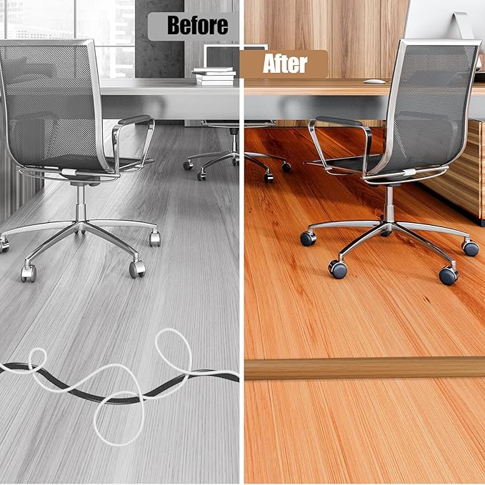 Floor Cord Cover Self Adhesive Cord Hider,10FT Cable Management, Extension Strip Protector for Wires, Prevent Cable Trips for Offices, Gyms, Exhibitions Cavity:0.39"(W) x 0.27"(H) Brown Wood