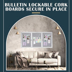 Enclosed Bulletin Board 72" x 36" Weather Resistant Lockable 3 Door Weatherproof Wall Mounted Enclosed Cork Board Aluminum Frame Display Case for Office, School, Commercial, 18xA4(Gray)