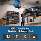 SURAIELEC 80 FT Retractable Extension Cord Reel, 14 AWG SJTOW Power Cord for Garage & Workshop, 10A Circuit Breaker, Wall/Ceiling Mount, Upgraded Anti-Tangle Roller Design, ETL Listed, Blue