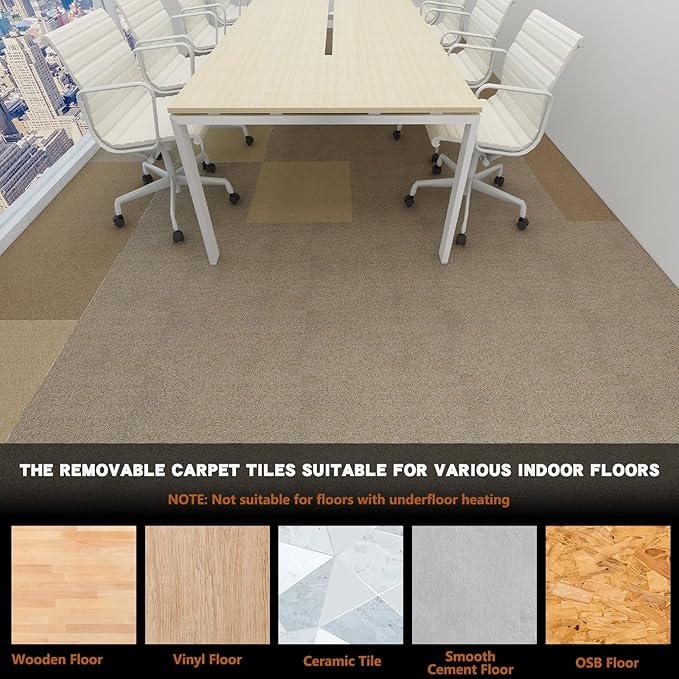 16-Pack 20"x20" Carpet Tiles, Non-Adhesive Soft Padded Floor Squares with Seamless Look for Home, Office, Indoor & Outdoor Use (43 Sq Ft) (J1)