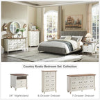 T4TREAM Farmhouse 6 Drawers Dresser Chests for Bedroom w/4 Solid Wood Feet &Column Decor, Tall Wood Rustic Chest of Drawers, Storage Dressers Organizer for Bedroom, Living Room, Nursery, Antique White