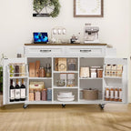 Kitchen Island with Power Outlets & Drop Leaf, Kitchen Cart with Storage, Drawer and Spice Rack, Tower Rack, Island Table, White and Walnut