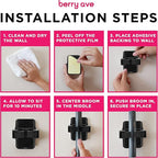 Combo 5 Slot Broom Holder w/ 1 Self Adhesive Mop Gripper No-Drilling, Wall Mount Tool Organizers For Kitchen, Garage, Laundry Room- Anti-Slip Hanger For Brooms, Mops, Rakes, Dustpans (Black / Black)