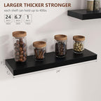24 Inch Black Floating Shelves for Wall, Solid Wood Wall Shelves Set of 2, Modern Black Shelves Display Ledge Shelves for Bedroom Bathroom Living Room Kitchen Decoration Storage - Black