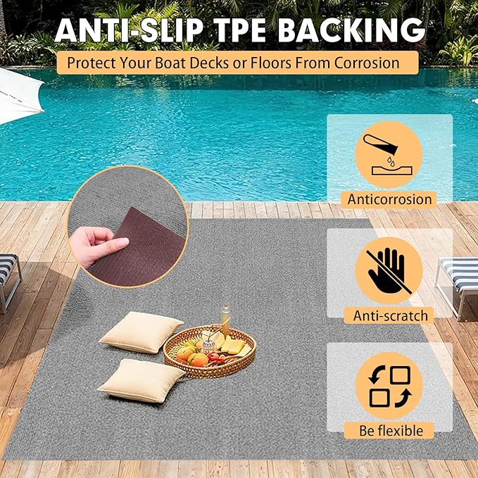 Marine Carpet,6 FT x 14 FT Smoke Gray Indoor Outdoor Carpet 0.2" Thick Boat Carpet with Water-Proof TPE Backing, Non-Slide Outdoor Marine Carpet Roll for Home, Patio, Porch, Deck