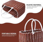 Cabilock Plastic Woven Tote Basket with Handles 13.8X9.4X5.5 Inch Lightweight Portable Storage Basket for Grocery Shopping Bathroom Organization and Home Use