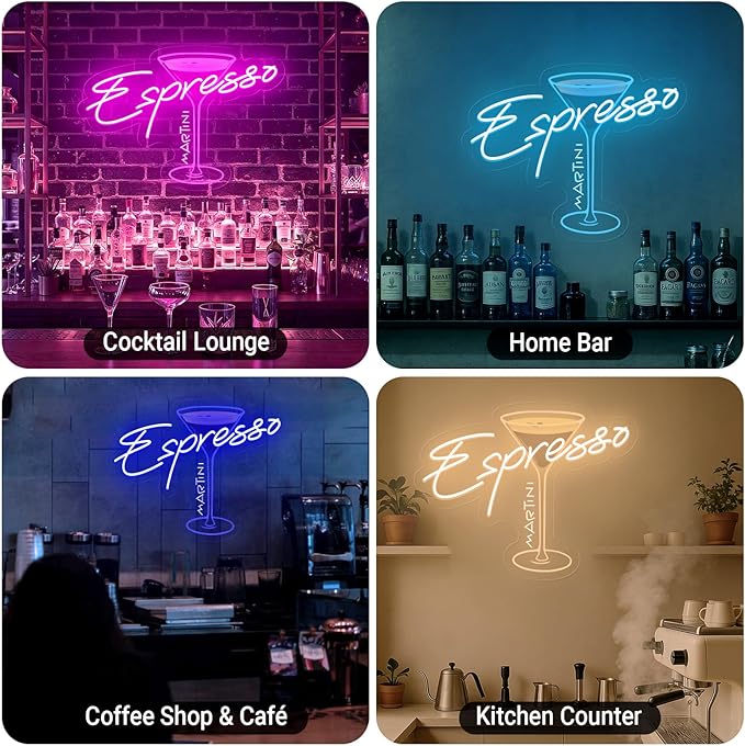 Custom Espresso Martini Neon Sign, Personalized LED Cocktail Club Wall Art Decor for Home Bar Kitchen Lounge Retro Espresso Wall Decor, Tini Time Martini Lover Gifts