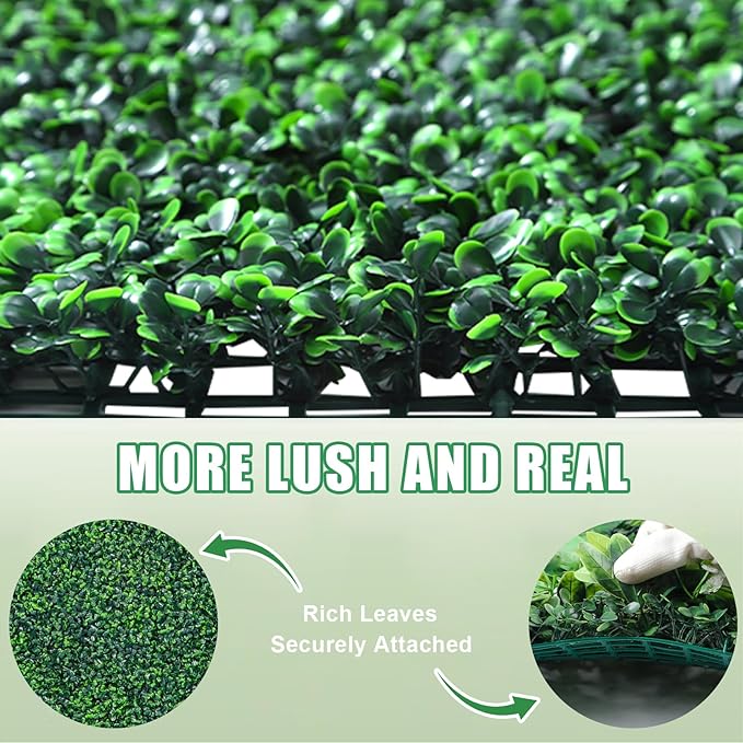 Artificial Greenery Wall Roll,71"x 126"(62 sq.ft) UV-Anti Faux Boxwood Roll Panels Greenery Backdrop, Vine Leaf Fence Panels for Garden Fence Covering Privacy, Outdoor Indoor Home Decor