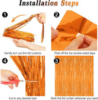 2 Pack Backdrop Curtains, 3.28 FT x 7.05 FT Orange Color Tinsel Backdrop, Metallic Party Streamer Fringe Curtains, Foil Curtains Halloween Decor Birthday Party Supplies