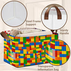 Colorful Building Blocks Storage Basket Large 17x11.5x10.5 Inche-Collapsible Fabric Organizer Bin with Handles for Kids Room, Toys, Playroom-Decorative Hamper with Educational Block-Single Pack