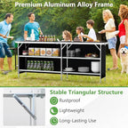 Giantex 81" Extra Long Portable Bar Table with 2-Tier Storage Shelves, Folding Mobile Bartending Station with Removable Skirt, Carry Case, for Events, Parties, Trade Shows (Black, 81''L x 32.5''H)