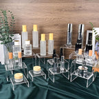 12 Pcs Small Size Acrylic Display Risers, 2 Sets Acrylic Risers Display Stands, 0.15" Thick Clear Shelf Riser, Risers Display Stands for Perfume, Dessert, Candy, Figure, Toys, Jewelry Showcase