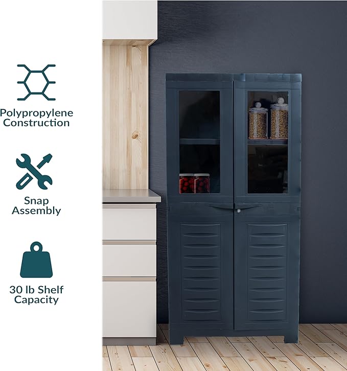 Sunnydaze Storage Cabinet with 2 Acrylic Glass Doors - Plastic Storage Cabinet - 48.75" H - Garage, Office, Home, Laundry Room