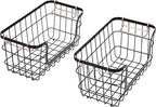 Amazon Basics Stackable Metal Wire Rectangular Storage Basket Set for Kitchen or Bathroom, 2 Count, Black