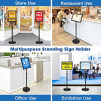 Sign Holder Stand - 8.5x11 Inch Adjustable Floor Standing Sign Stand for Display, Pedestal Poster Stand for Vertical & Horizontal View, Indoor & Outdoor Use for Business & Store - Black