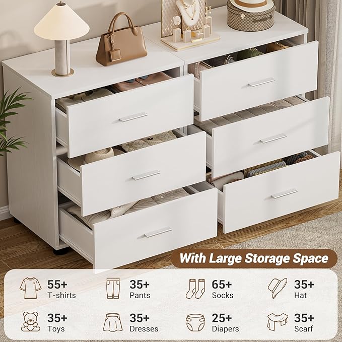 Aheaplus Closet Drawers Set of 2, Wood Closet Organizers and Storage with 3 Drawers, Closet Drawers Organizer System, Nightstands Bedside End Table with 3 Drawers Storage for Bedroom, White