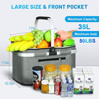 LIQING 35L Large Picnic Basket 2 Layers of Internal Pockets Leak-Proof and Insulated ，Folding with Internal Support for enhansed Stability, Wedding Gifts for Couple(Grey)