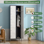 Aobabo 72" H Metal Lockable Storage Locker 7 Small Doors and 1 Big Door, Metal Lockers for empolyees with Hooks, for School Home Office Assembly Required, 8 Doors, Grey White