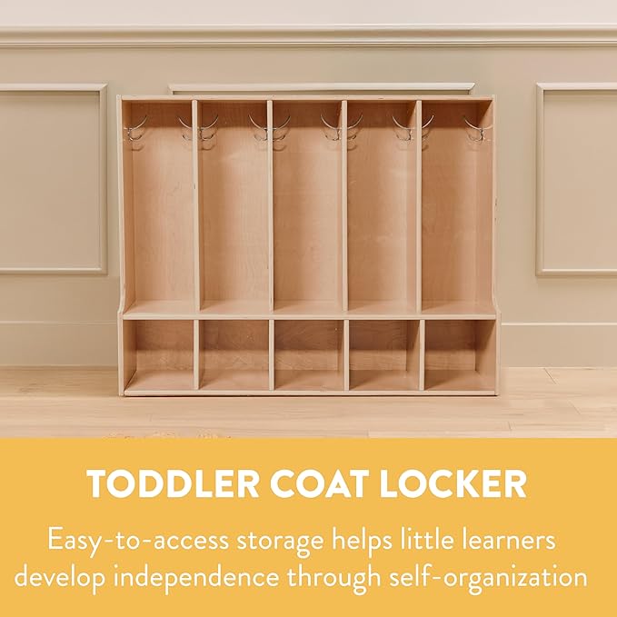 Sleekline 5-Section Toddler-Sized Coat Locker with Bench, Kids Furniture, Natural