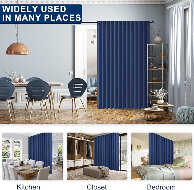 Hiasan Blackout Patio Sliding Door Curtain Extra Wide Thermal Insulated Blind Privacy Room Divider Curtain with Back Tab & Rod Pocket for Bedroom Partition Glass Door (100 x 84 Inches, Navy)