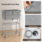 ELYKEN Laundry Cart with Wheels, Rolling Laundry Hamper with Removable Bag and Shelf, Metal Frame Laundry Basket with 4 Casters and 2 Brakes, Ideal for Bedroom, Bathroom, Laundry Room, Gray