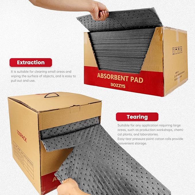 Oil Absorbent Pads | 16"x20" Oil-Only Spill Mat 200-Pack | Industrial Spill Control for Oil & Fuel(32 Gal/Box) | White Absorbing Sheets (absorbs oil & water(16"x20")-32 gal/200pack)