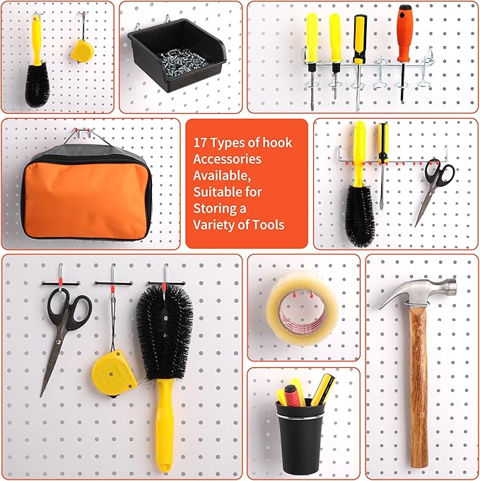 130PCS Pegboard Hooks Assortment - Peg board Hooks for Hanging Tools with Pegboard Bins & Cups,1/8-Inch Pegboard Wall Organizer - Ideal for Organizing in the Garage Kitchen Workbench Craft Room