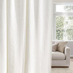 NICETOWN Natural Boho Linen Curtains 96 inches Long, Jacquard Weave Privacy Light Filtering Drapes for Bedroom/Living Room, W52 x L96, 2 Panels