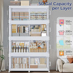 250GAL Extra Large Storage Bins with Lid, 1000Qt Stackable Closet Organizers and Drawers, Collapsible Storage Bins with Wheels, Folding Containers for Home, Kitchen Office, 5Pack White