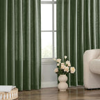 MIULEE Non-See-Through Privacy Linen Curtains 2 Panels, Light Filtering Window Curtains Farnhouse Textured Back Tab Semi Sheer Drapes for Bedroom Living Room, 52 x 63 Inches Long, Olive Green