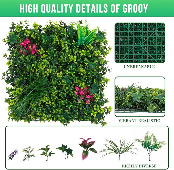 Boxwood Roll Panels, Grass Wall 20"x20"(16PCS), Grass Backdrop, Privacy Screen, Sun Protected Green Wall Decor for Outdoor, Indoor, Garden, Backyard and Décor