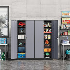 71” Tall Metal Storage Cabinet- Steel File Cabinets with Lockable Doors and Adjustable Shelves-Black&Gray Steel Storage Cabinet for Home,Kitchen, School, Office, Garage