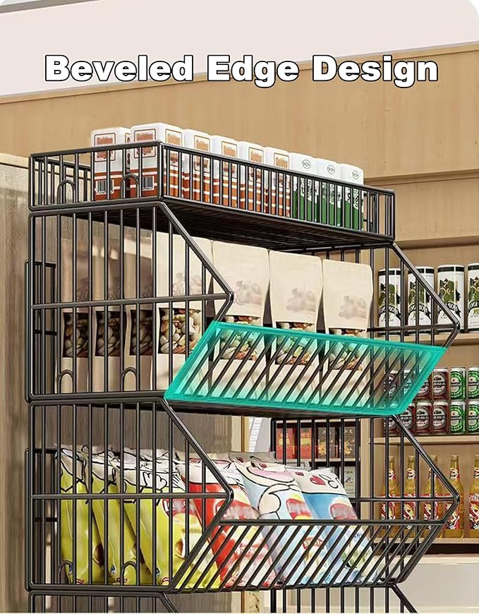 Commercial Supermarket Display Cart - 5-Tier Industrial Slanted Rolling Shelves Metal Storage Rack for Retail Store, Warehouse & Home Use, 110LBs/Tier Tool-Free Setup