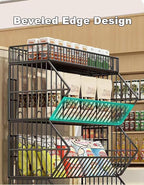 Commercial Supermarket Display Cart - 5-Tier Industrial Slanted Rolling Shelves Metal Storage Rack for Retail Store, Warehouse & Home Use, 66LBs/Tier Tool-Free Setup