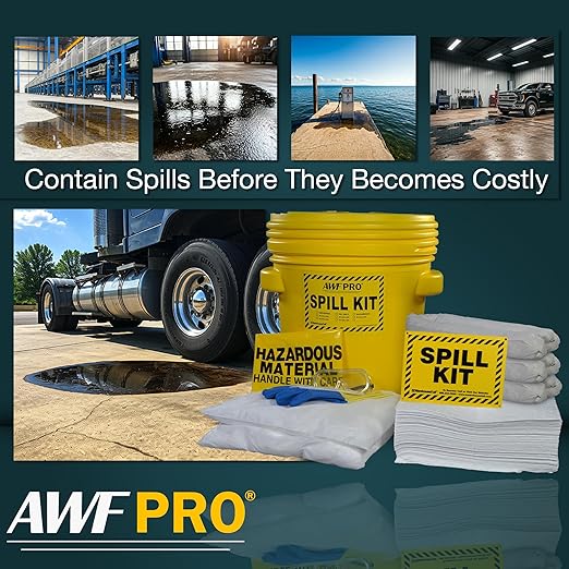 AWF PRO 20 Gallon Oil Only Spill Kit, 59 Pieces – 20 gal DOT Approved Drum, Socks, Pads & Pillows, & Accessories